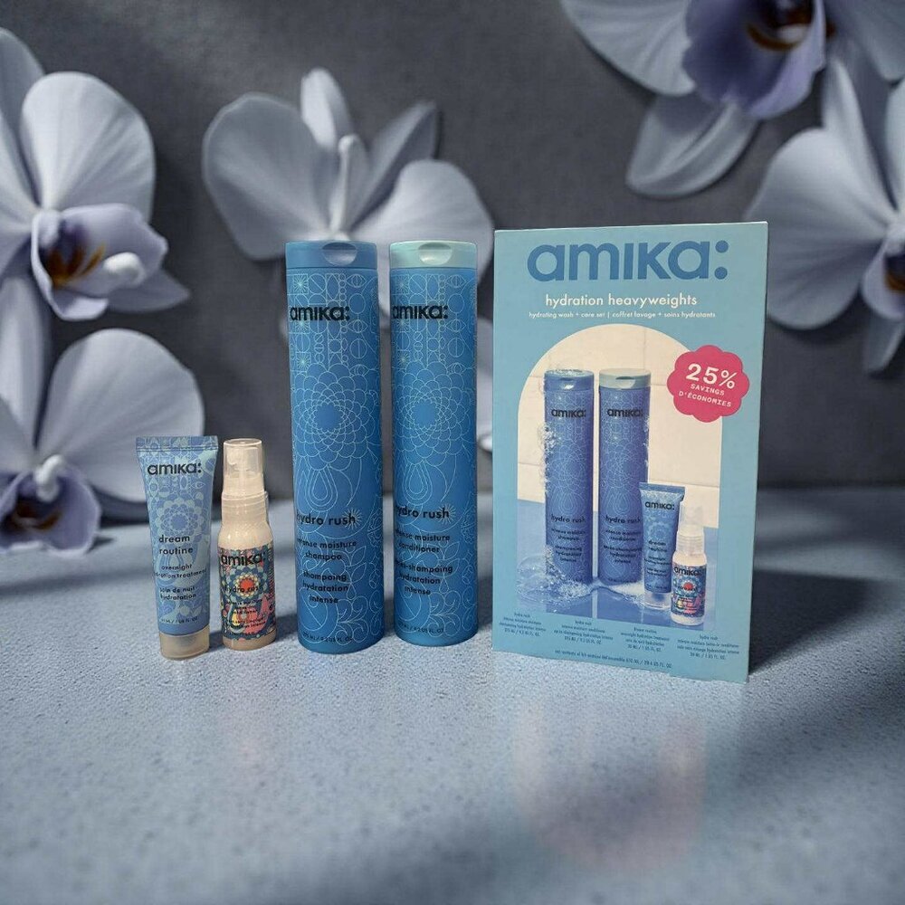 Amika Hydro Rush Hydration Kit Shampoo Conditioner Leave In Conditioner Mask